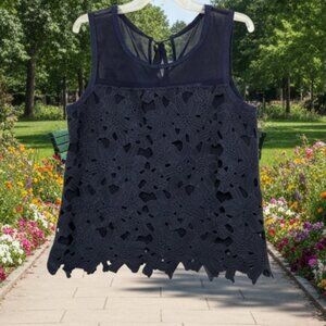 BRIXON IVY*NAVY BLUE *FLORAL LACE OVERLAY SLEEVELESS BLOUSE* SIZE: M
